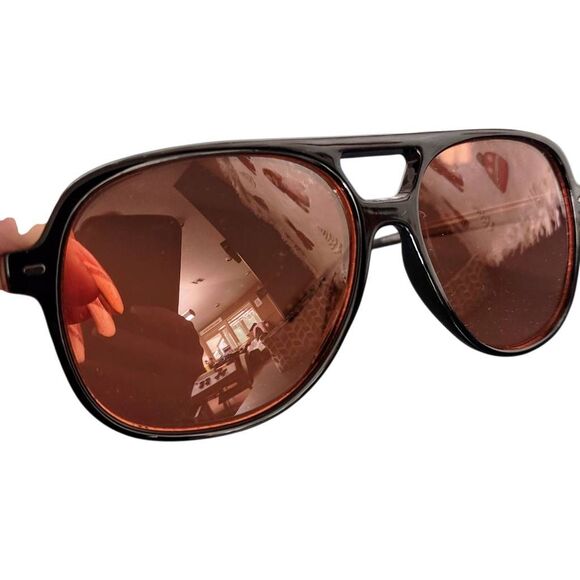 Black Aviator Sunglasses with Amber Lenses - Picture 8 of 12